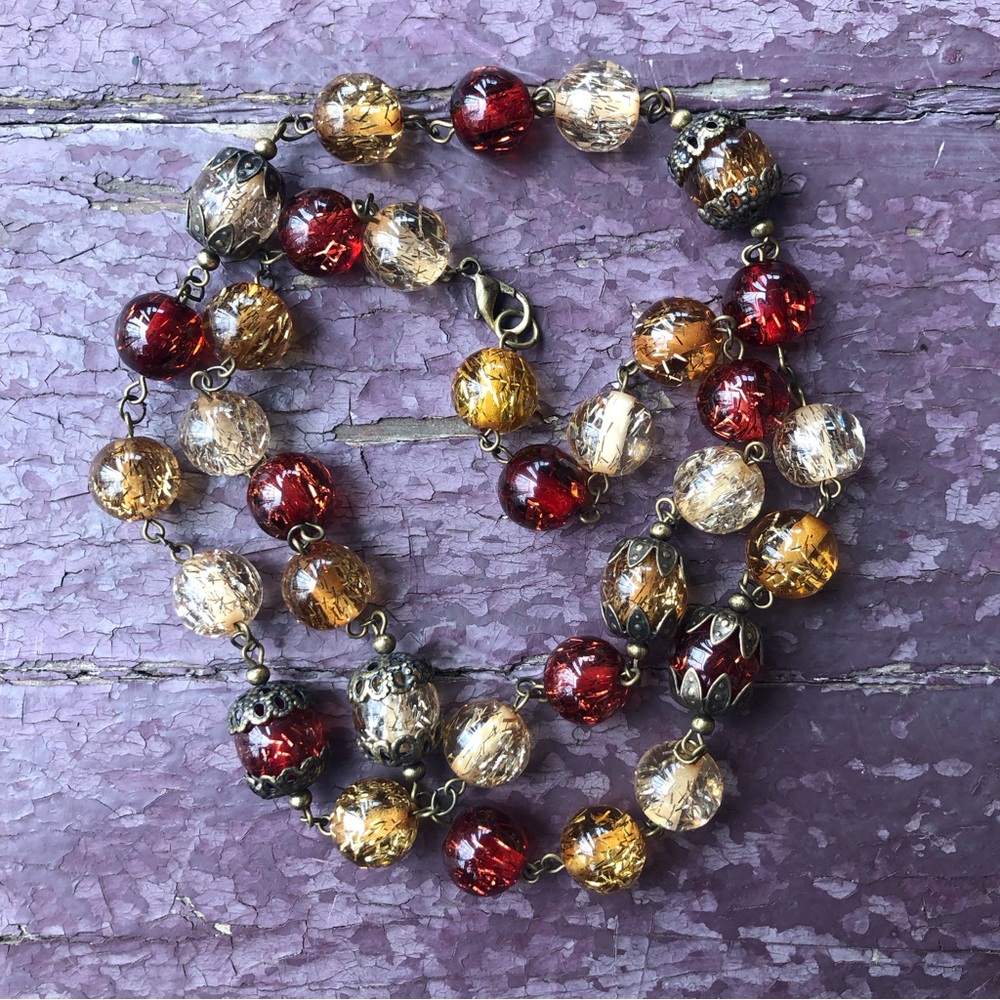 Vintage Multi-colored Beaded Necklace Wine Red Amber Filaments Magic - Picture 6 of 9
